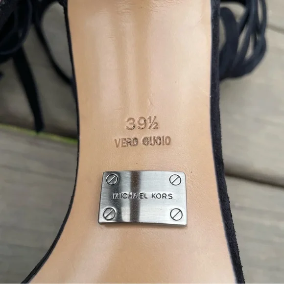 Michael Kors Daphne Black Fringe Platform Open Toe Stiletto Sandals Shoes 39.5 - Picture 16 of 16